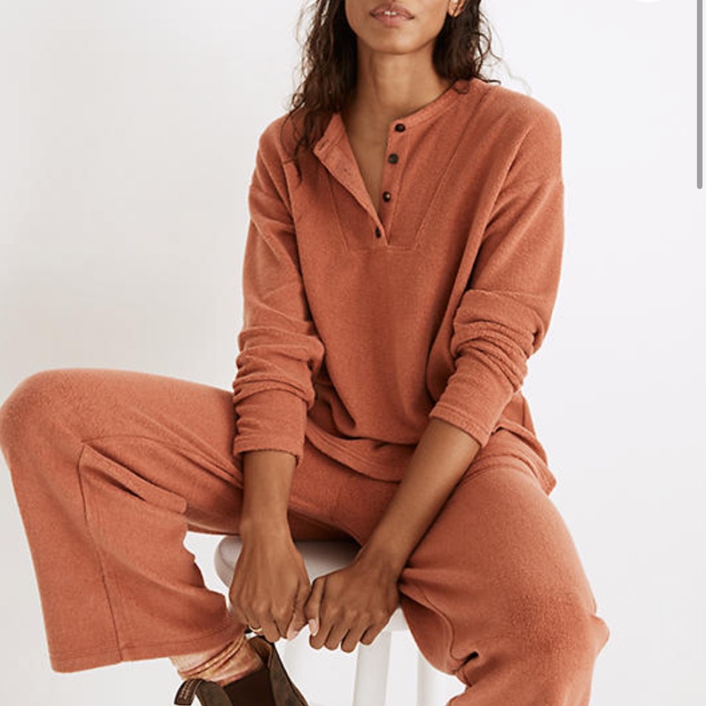 Madewell MWL Cozybrushed Henley Top & Pants Lounge Set M